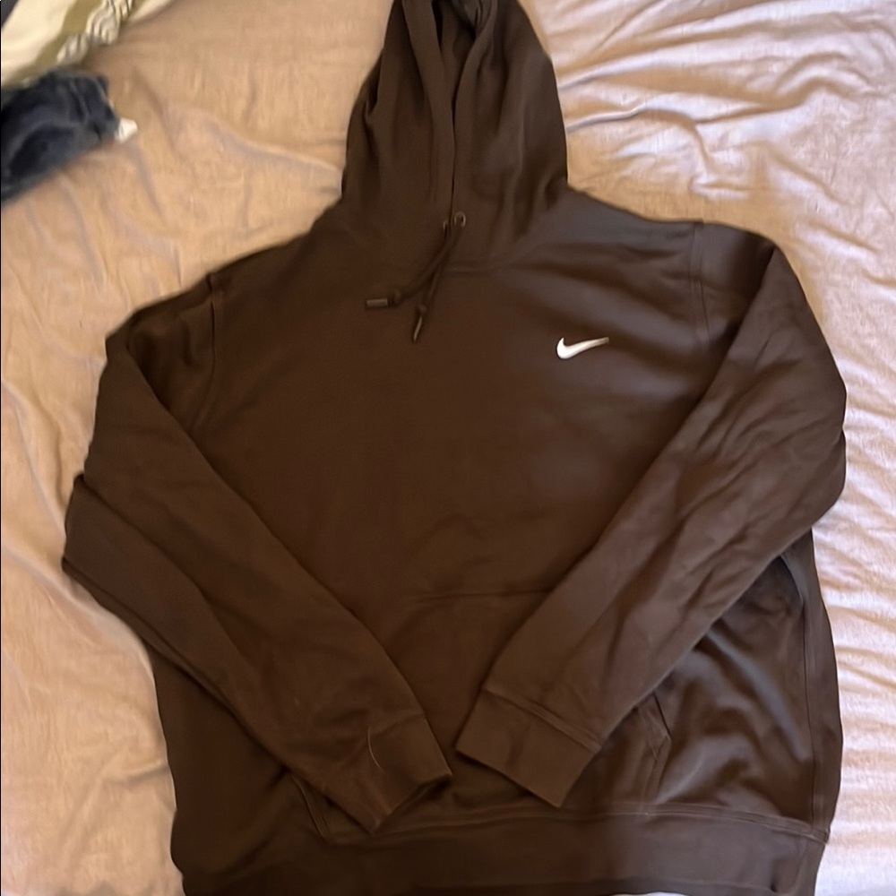 Nike Chocolate Brown Hoodie with White Logo